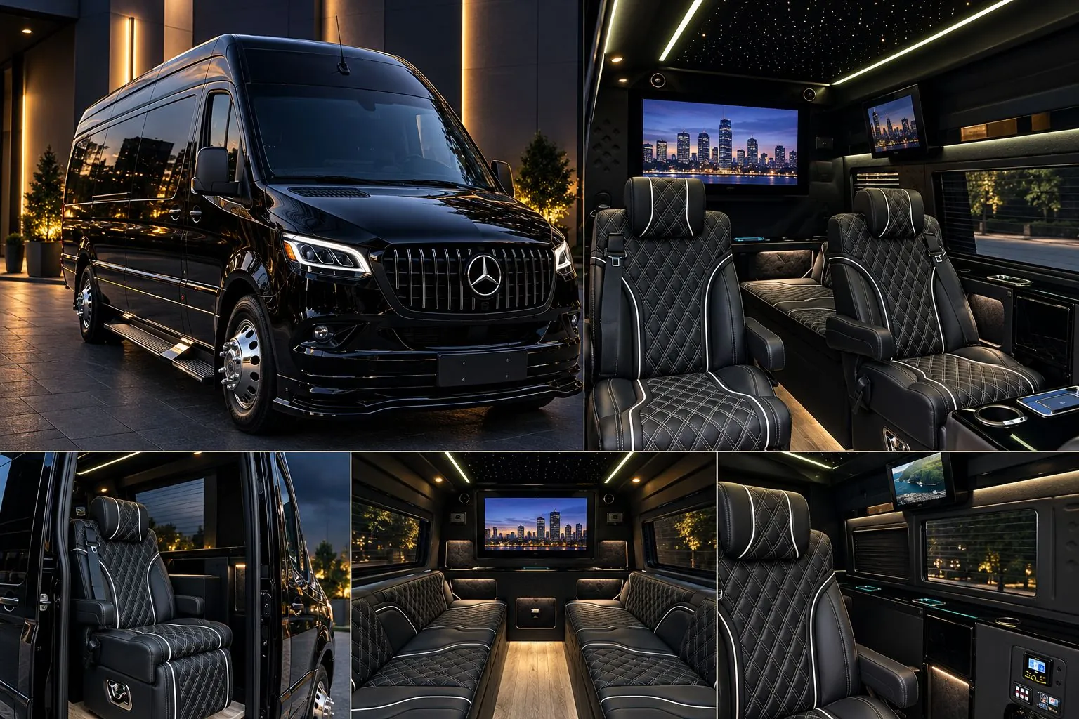 Executive sprinter van, exterior and quilted leather interior